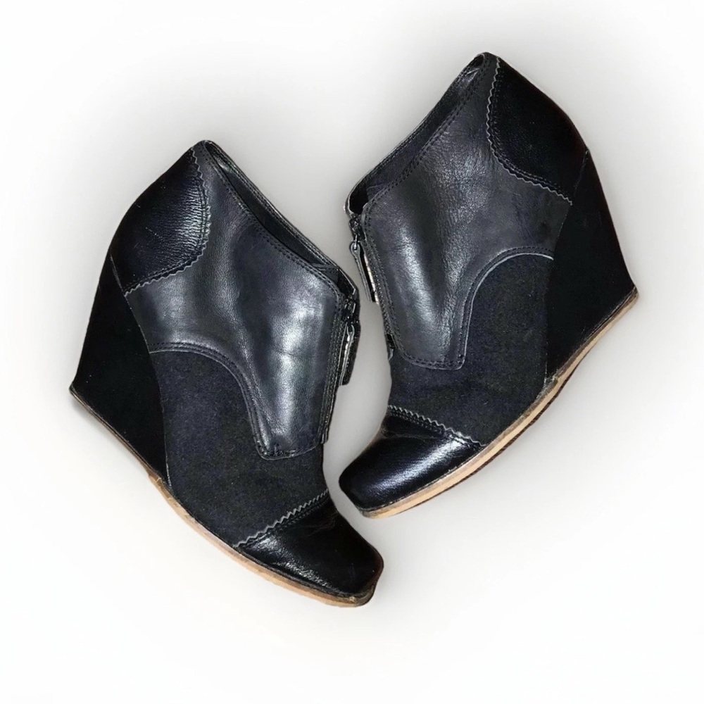 Anthropologie Plenty By Tracy Reese 11 M Black Leather Wedge Bootie Boots